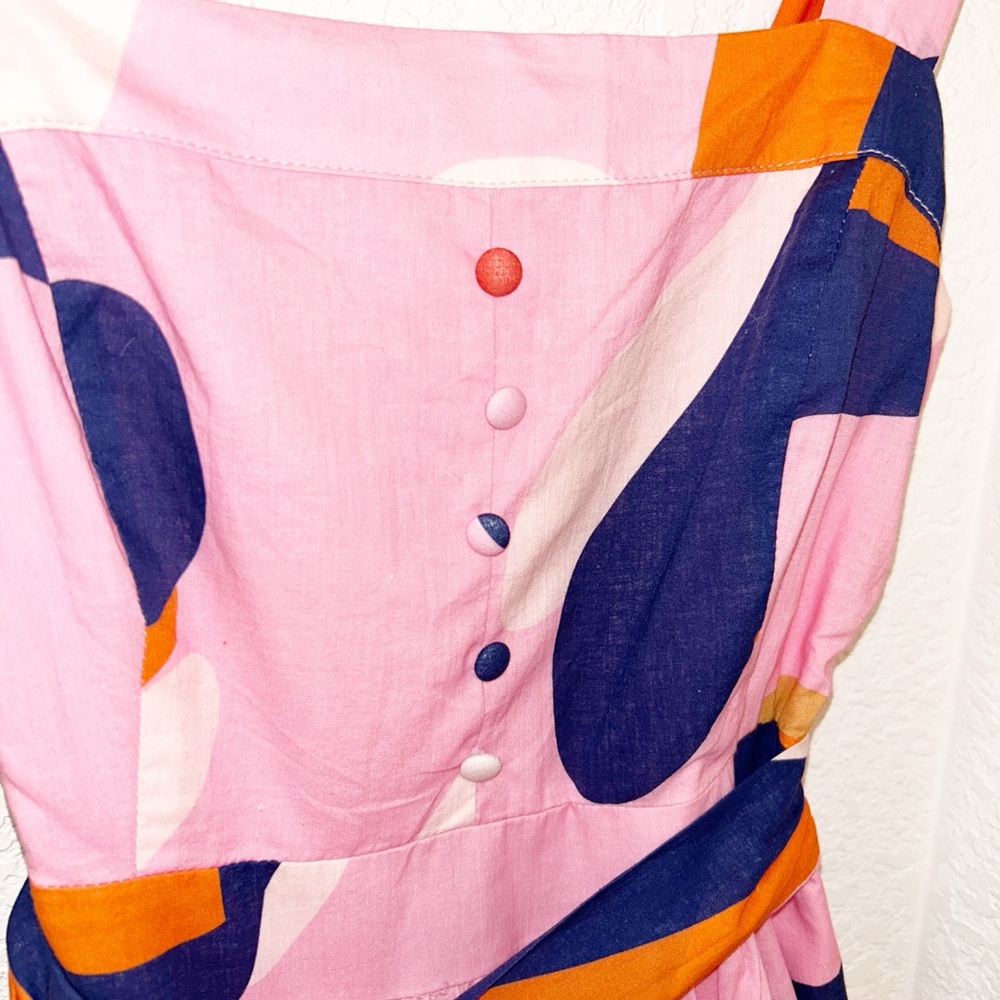 CIEBON The Roma 💯 Cotton Belted Maxi Dress Tie Straps Pink Abstract SZ: Small - Picture 6 of 15
